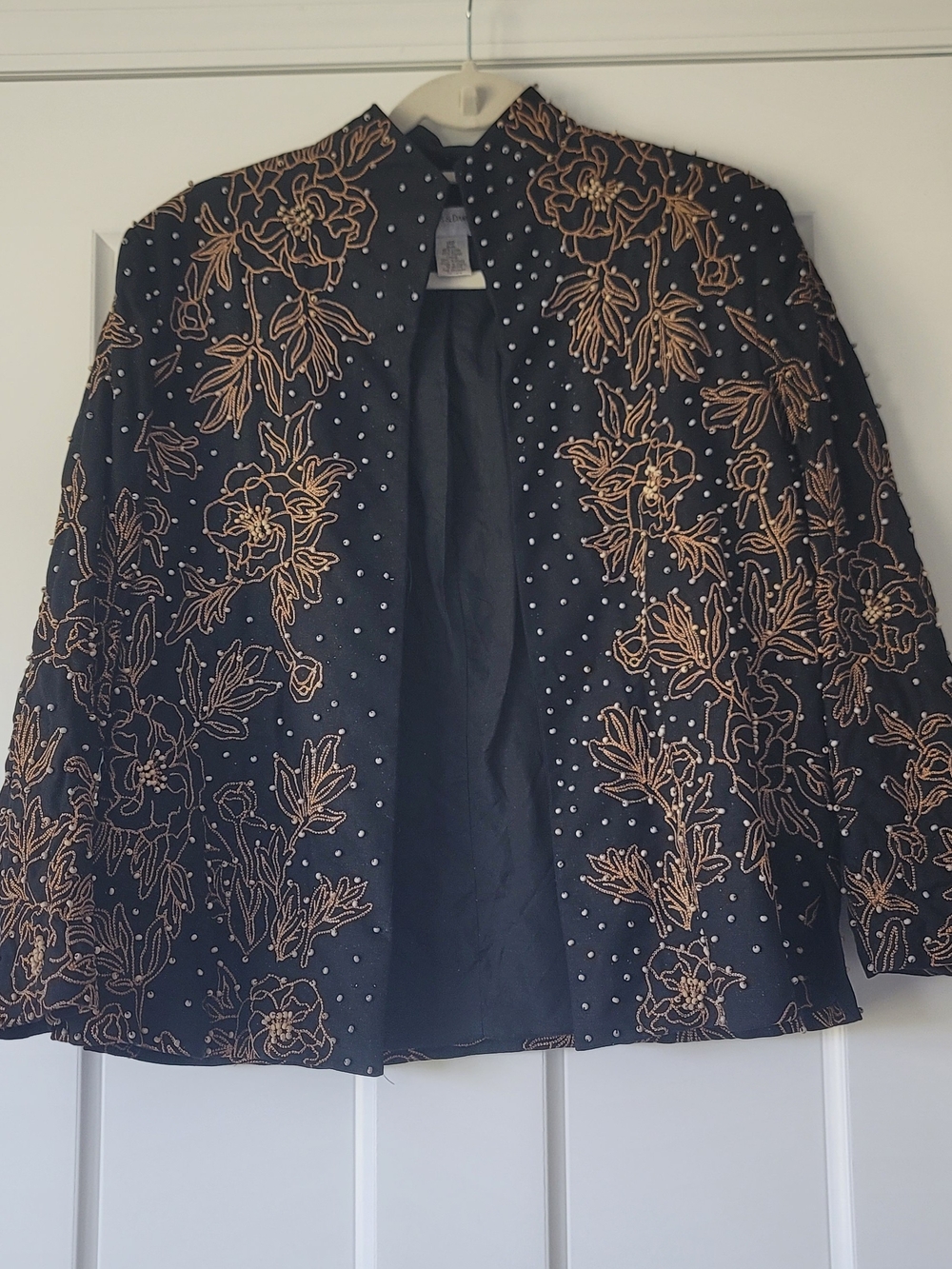 Vintage Black Embroidered Evening Jacket with Beaded Gold Floral Accents